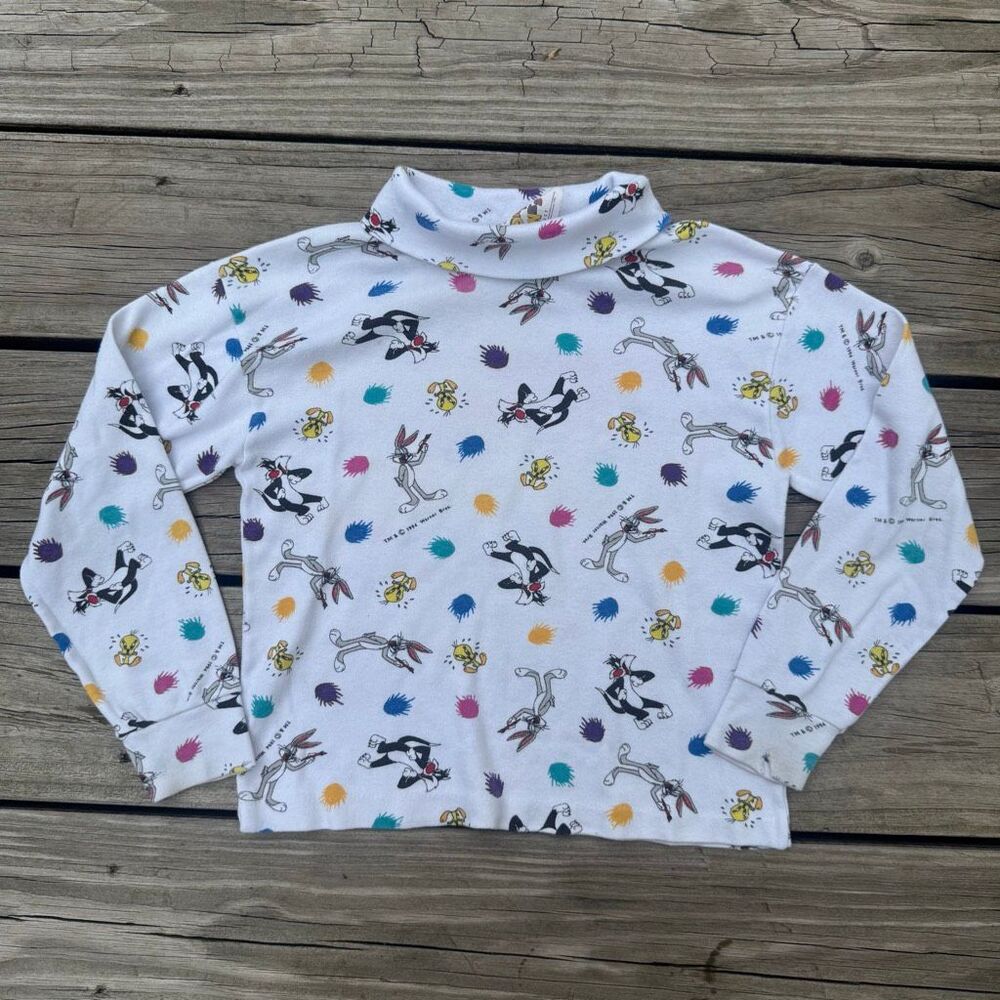 Vintage 1992 Looney Tunes Bugs Bunny Sylvester Tweety Mock Neck Shirt Kids 6